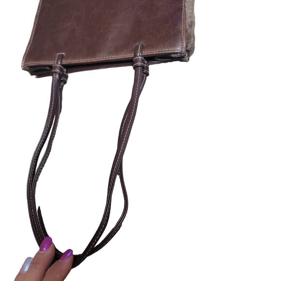 Bucket Purse Brown Faux Fur Edges 8" Height 8.5" Width - Picture 7 of 8